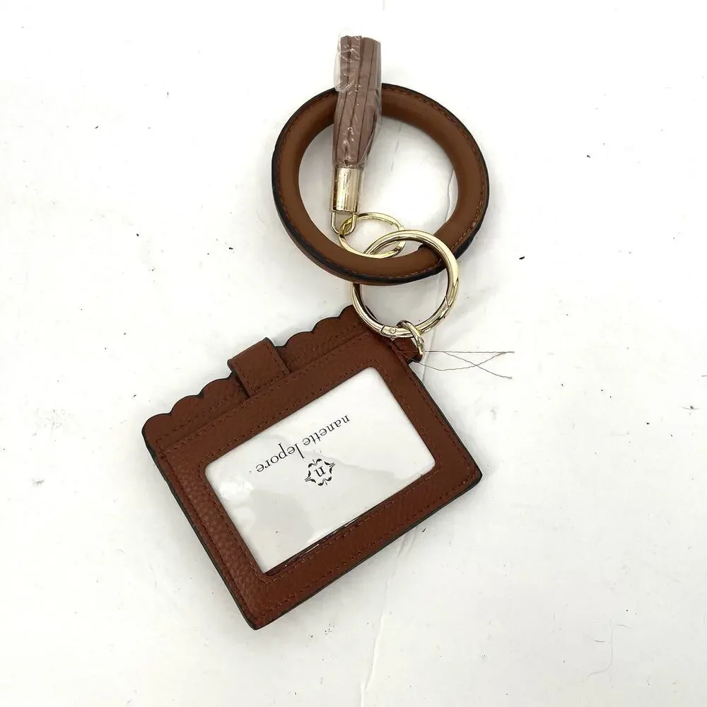 Nanette Lepore Brown Card Holder Wallet Bangle Wristlet Tassel Vegan Leather NWT